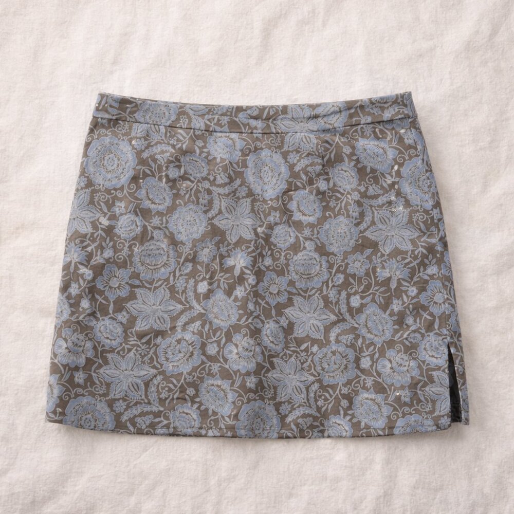 Blue Floral Blend Brown Blue Print Mini Skort